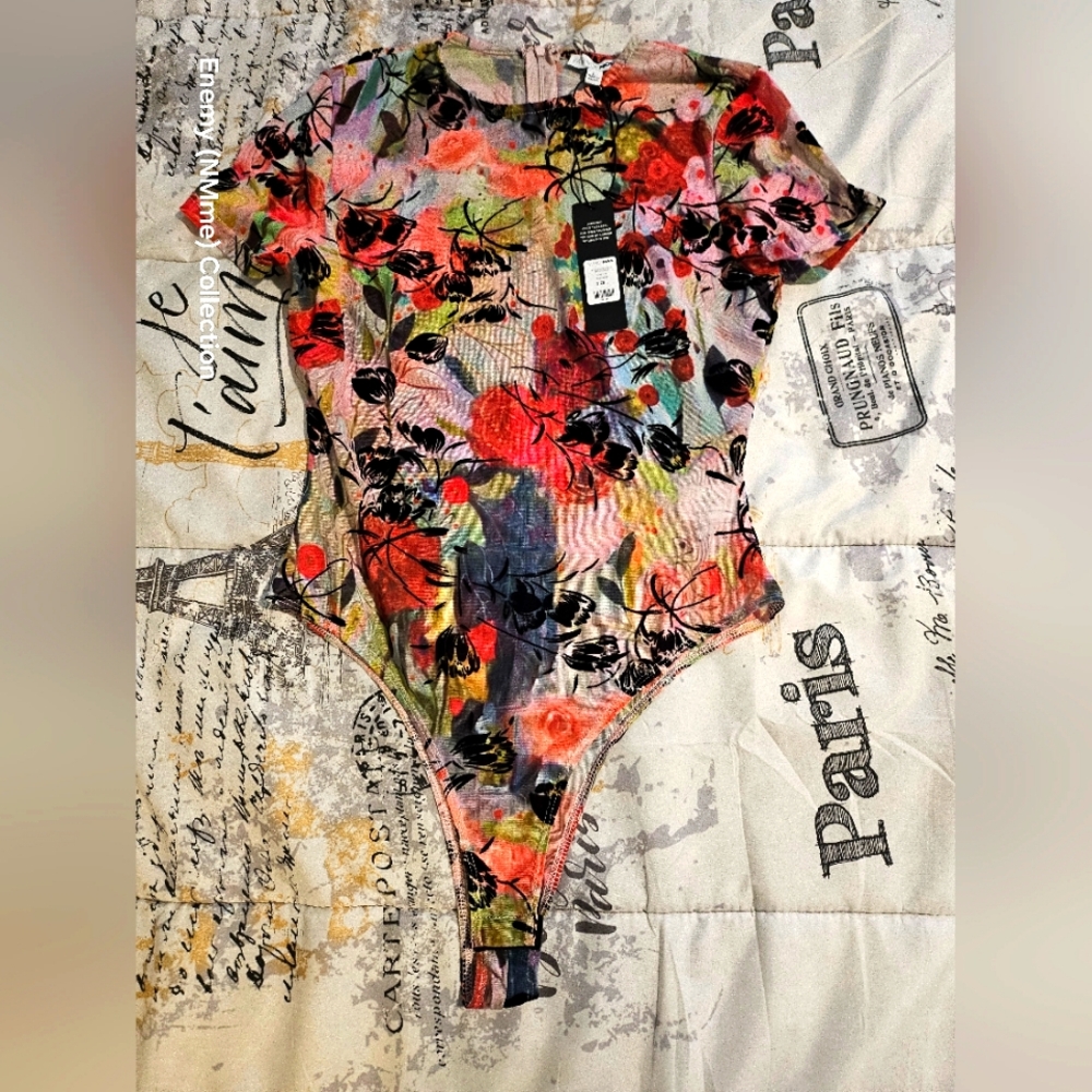 Floral translucent Bodysuit with Vibrant Colors